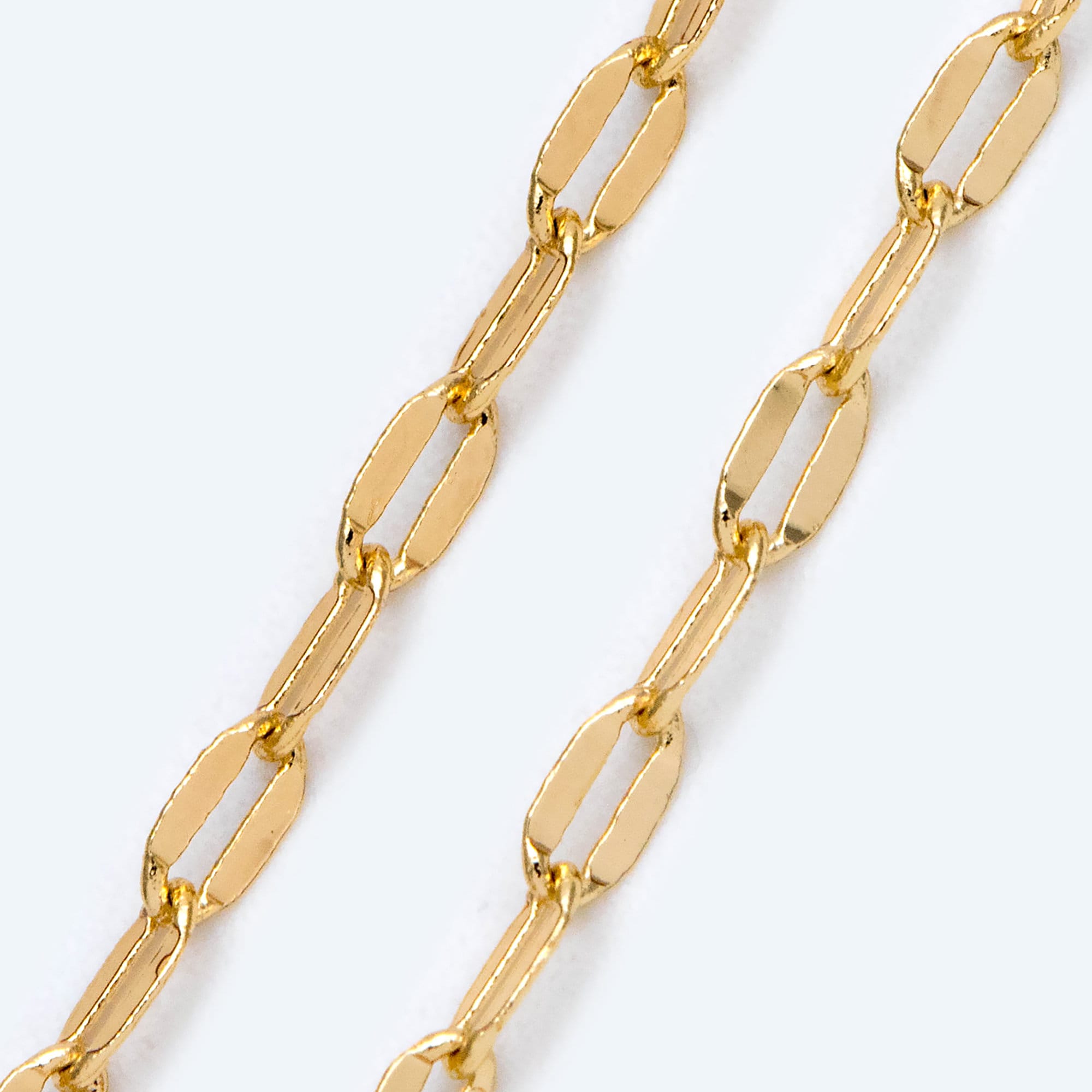 Gold Flat Cable Chains 2.5mm, 18K Gold plated Brass, Dainty Oval Linked Chains(#LK-452)/ 1 Meter=3.3 ft